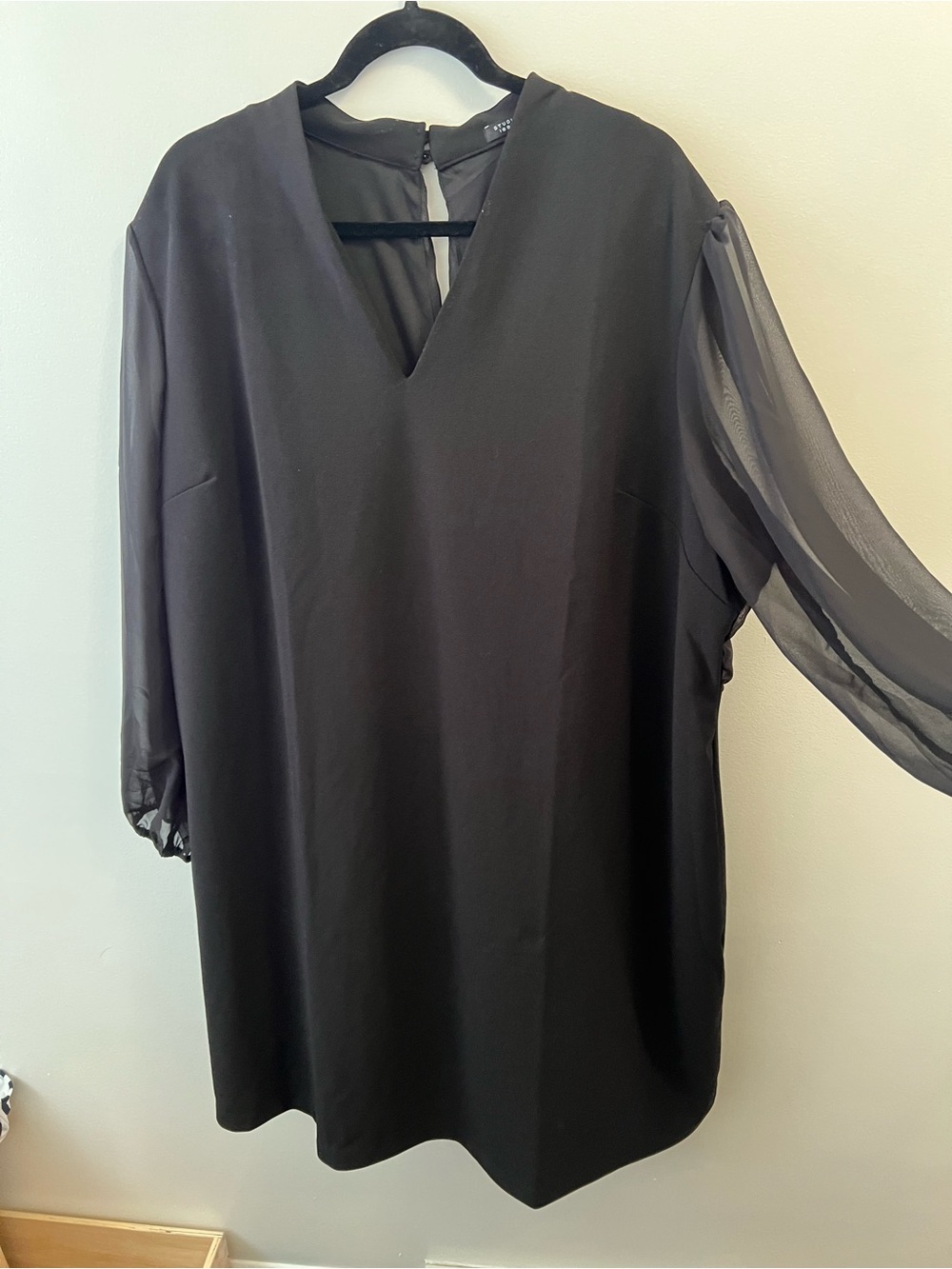 Women's Black Midi Dress with Sheer Chiffon Sleeves